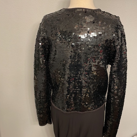 Knitting Needles Sequin Long Sleeve Jacket Black size M hook eye closure - Picture 3 of 7